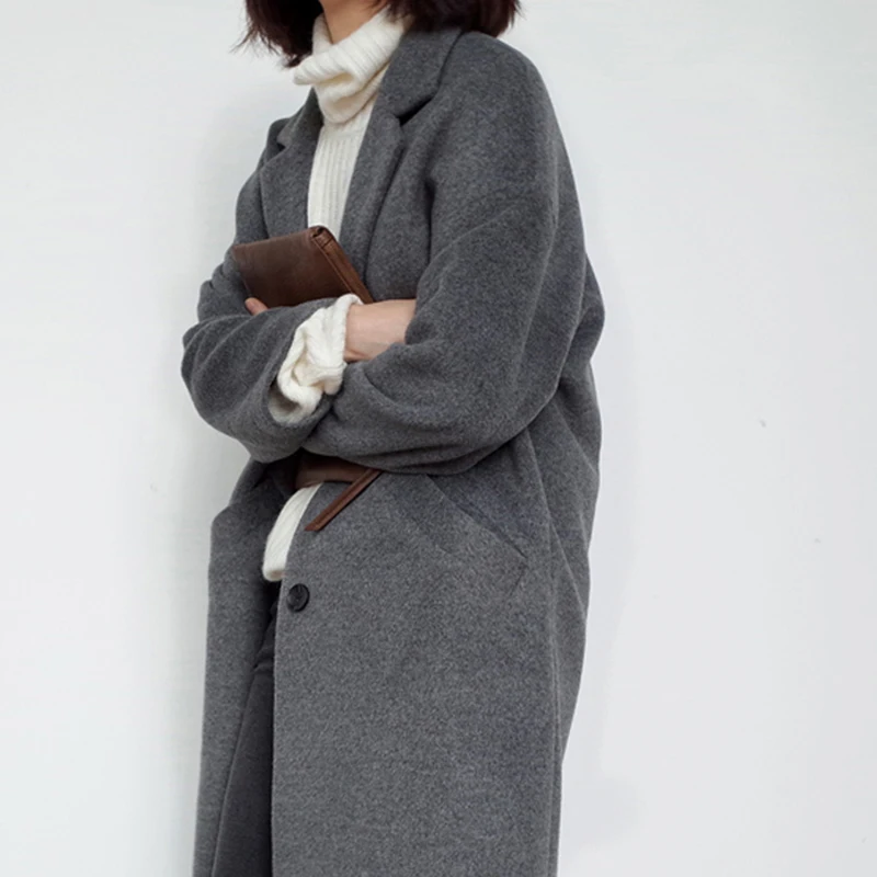 Осенне-зимняя женская шерстяная куртка средней длины большого размера, новинка, Женская шерстяная куртка чистого цвета для отдыха, версия Han, S-L SES749