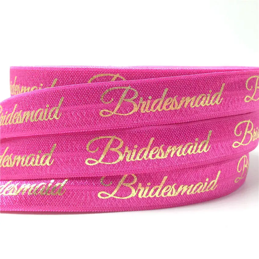 5/8"(5 yards/lot) Gold/Silver Bridesmaid Print Fold Over Elastics FOE Stretch Band Wedding Decor Party accessories