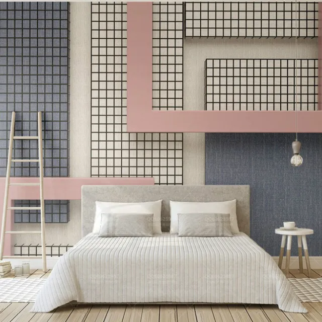 Free Shipping Pink And Blue Wallpaper Geometric Pattern Black Free Shipping Pink And Blue Wallpaper Geometric Pattern Black White Checkered Color Bedroom Kitchen