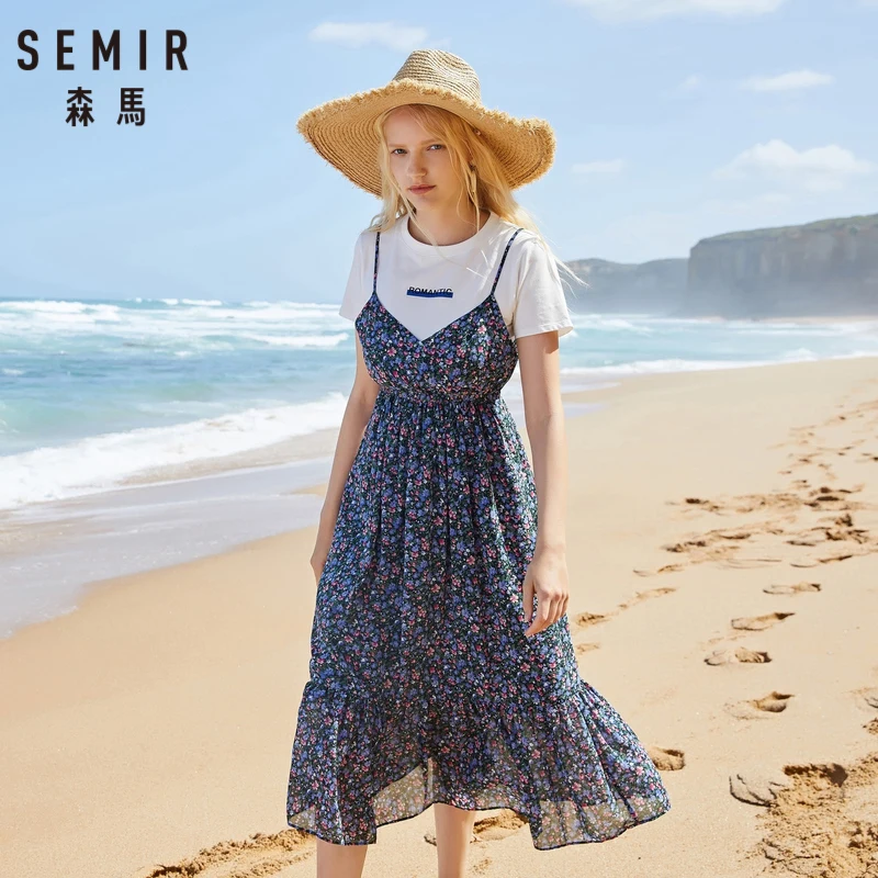 Женское платье двойка SEMIR шифоновое с круглым вырезом и коротким рукавом лето