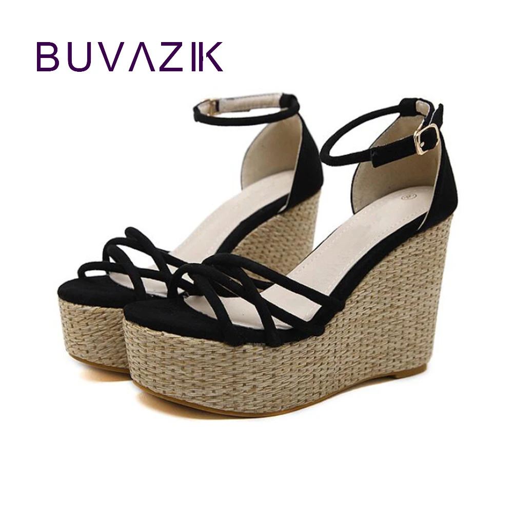 

2018 new suede super high heel wedge women's sandals fashion ladies shoe with platform