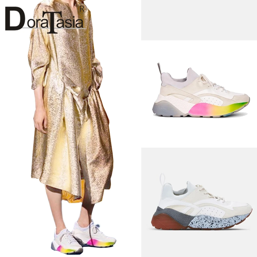 

DORATASIA Luxury Brand Sneakers Women 2019 Autumn Sweet Girl Genuine Leather Colored Flats Ladies Casual Platform Shoes Woman