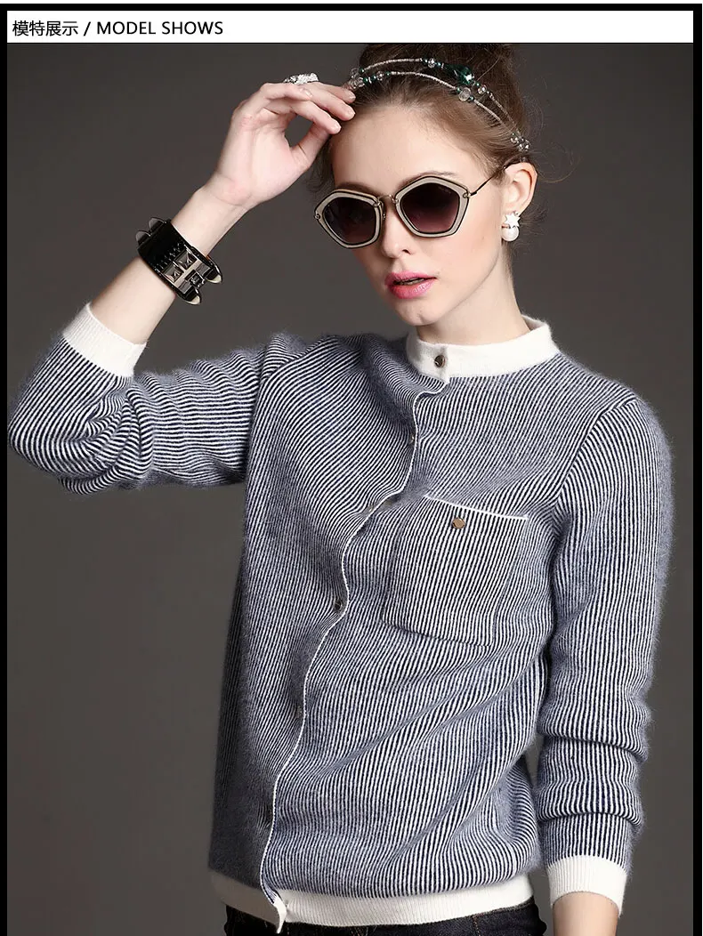 

Autumn And Winter NEW Women's Cashmere Blending kitted Wool Cardigan Sweater Striped Fashion Sweater Soft and Comfortable Coat