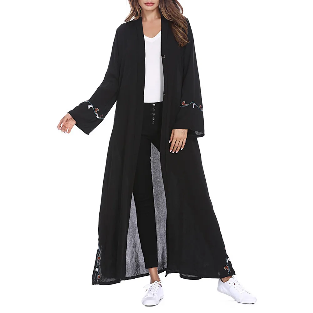 Muslim Women Islamic Embroidered Cardigan Long Coat Middle East Long Robe