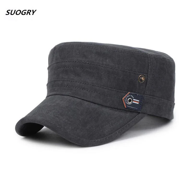 

Brand SUOGRY 2018 Cotton Unisex Men Women Flat Top Cap Do Old Effect Military Hats Classic Solid Color Visor Hat Summer Autumn