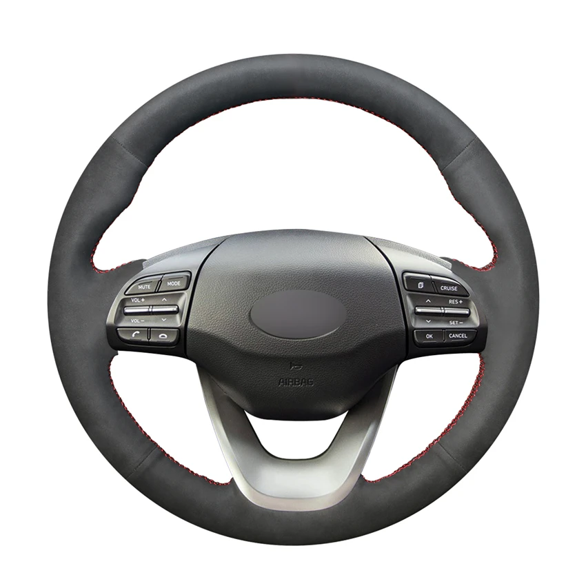 

Hand-stitched DIY Black Suede Comfortable Anti-slip Car Steering Wheel Cover for Hyundai Kona 2017 2018 2019