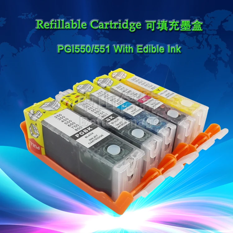 XIMO Refillable EDIBLE INK Cartridge to replace Pixma PGI550 CLI551 for Canon Printer PIXMA