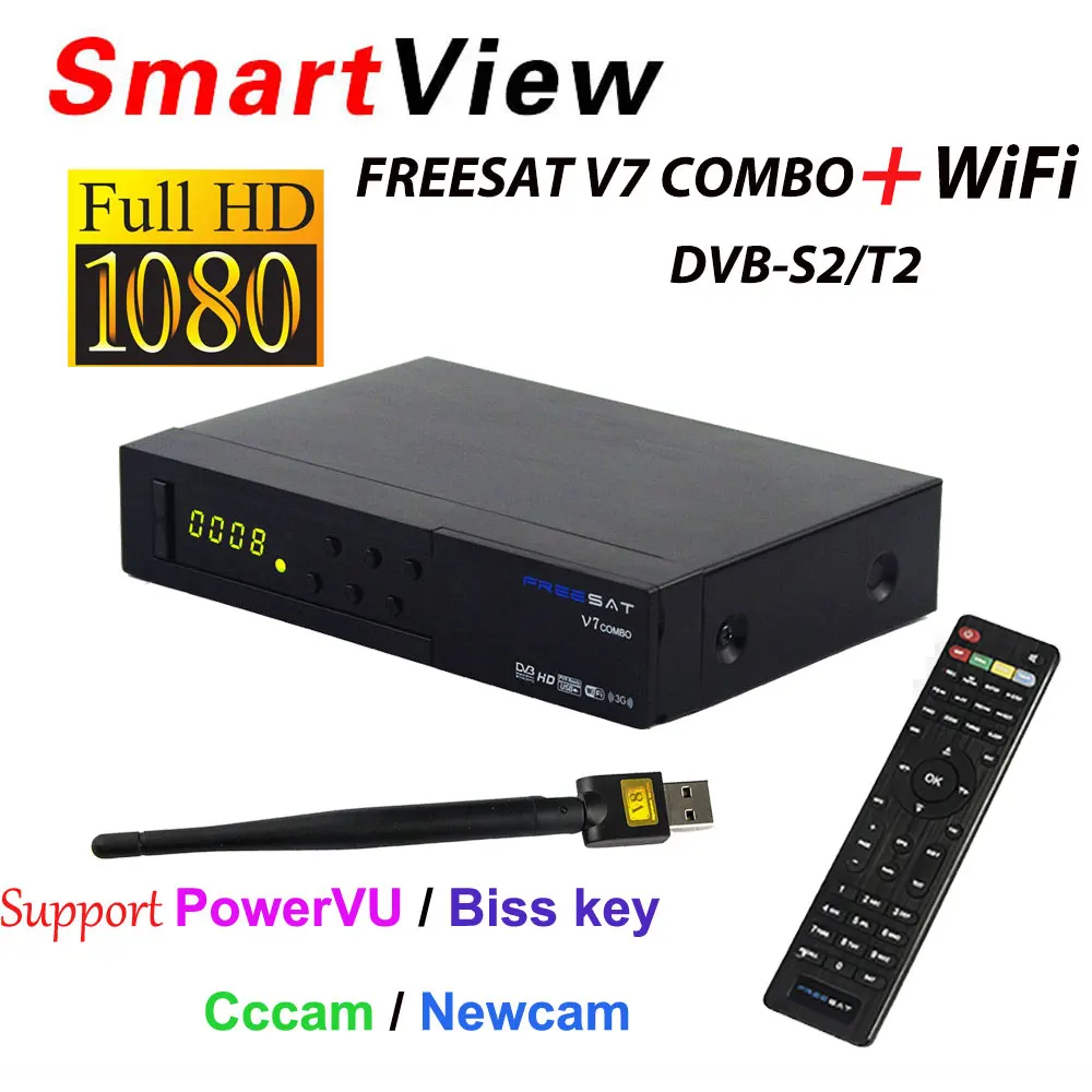 [Подлинный] Freesat V7 комбо рецепторов HD спутниковый ресивер DVB S2 T2 Поддержка PowerVu Biss