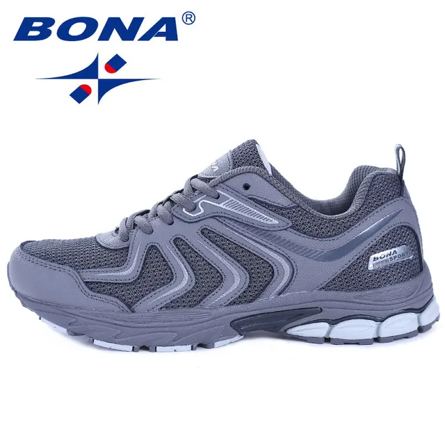 BONA New Arrival Hot Style Men Running Shoes Lace Up Breathable Comfortable Sneakers Outdoor Walking Footwear Men Free Shipping Dark Grey