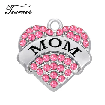 

Teamer Multicolor Heart MOM Crystal Charms Pendant for DIY Necklace Pink White Blue Charms for Jewelry Making Mother's Day Gift