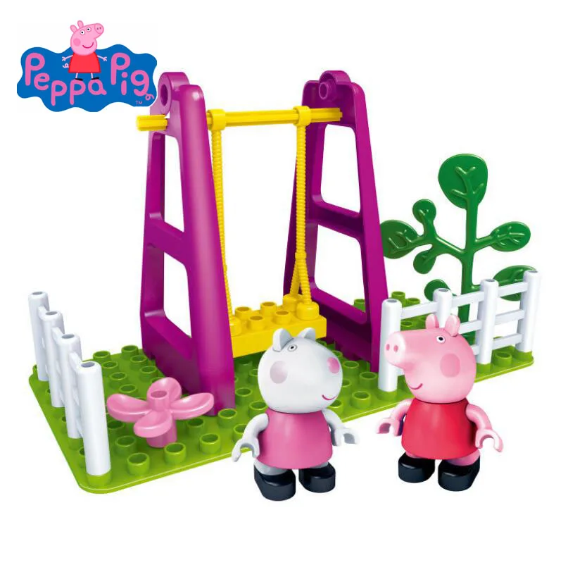 Genuine Peppa Pig - Swing in the Amusement Park Building Toy - with family George daddy mummy and friend Suzy candy Rebecca 