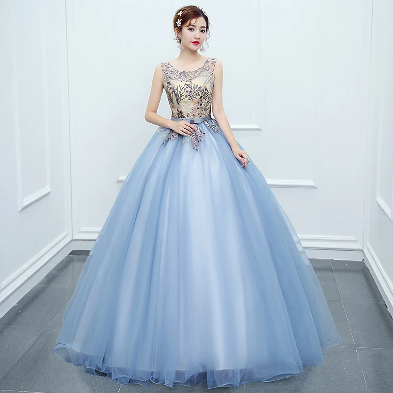 Это YiiYa свадебное платье элегантное голубое свадебное платье без рукавов с круглым вырезом длина до пола кружева размера плюс Vestido de novia CH018