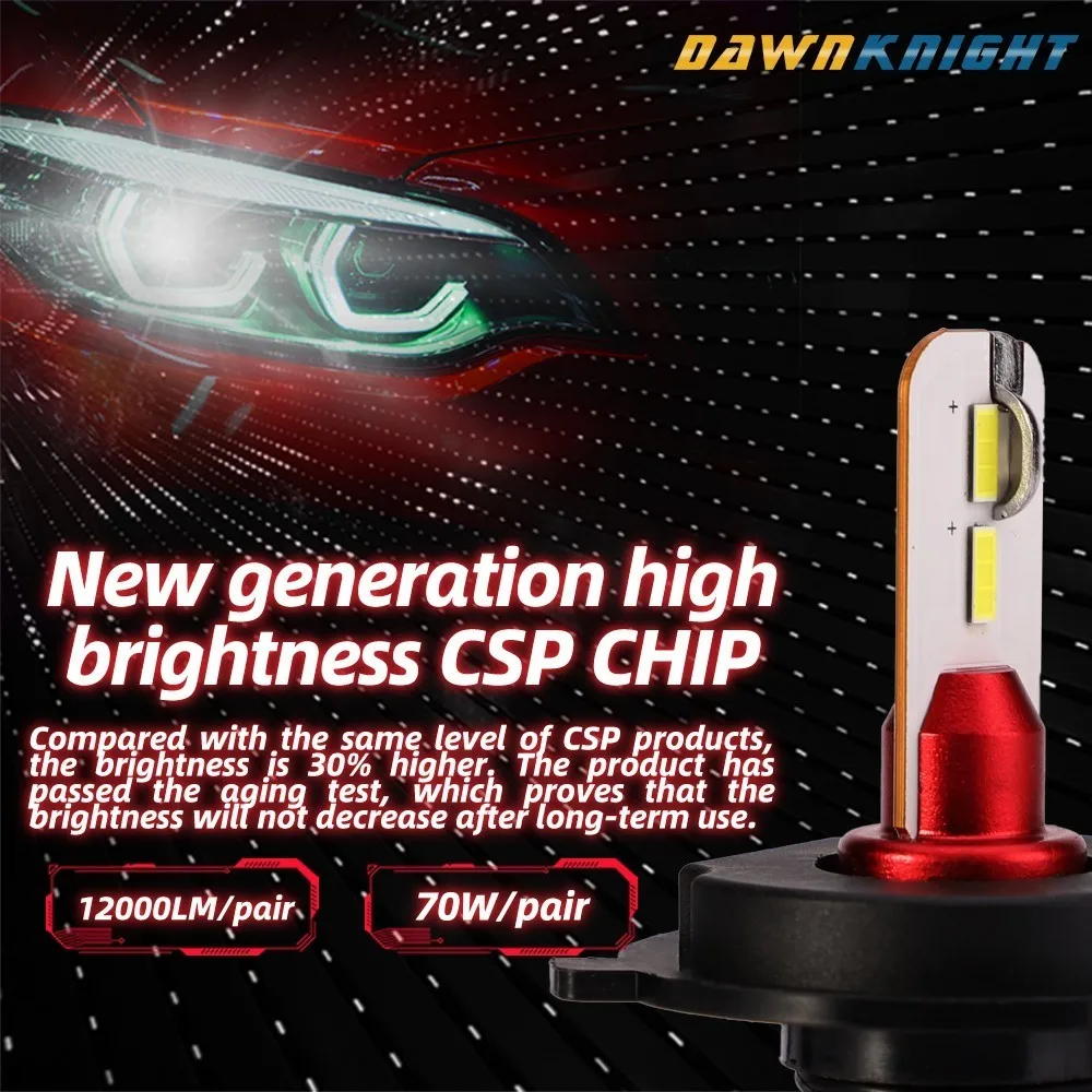 Супер яркая светодиодная лампа H7 H1 H3 H4 H8 H11 9005HB3 9006HB4 светодиодные лампы 70W12000LM 6500K CSP