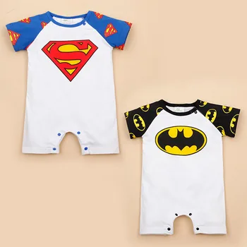 

Free Shipping Retail 1 piece baby summer clothes Baby girl boy short sleeve Rompers Superman/Batman Cotton Infant baby jumpsuits