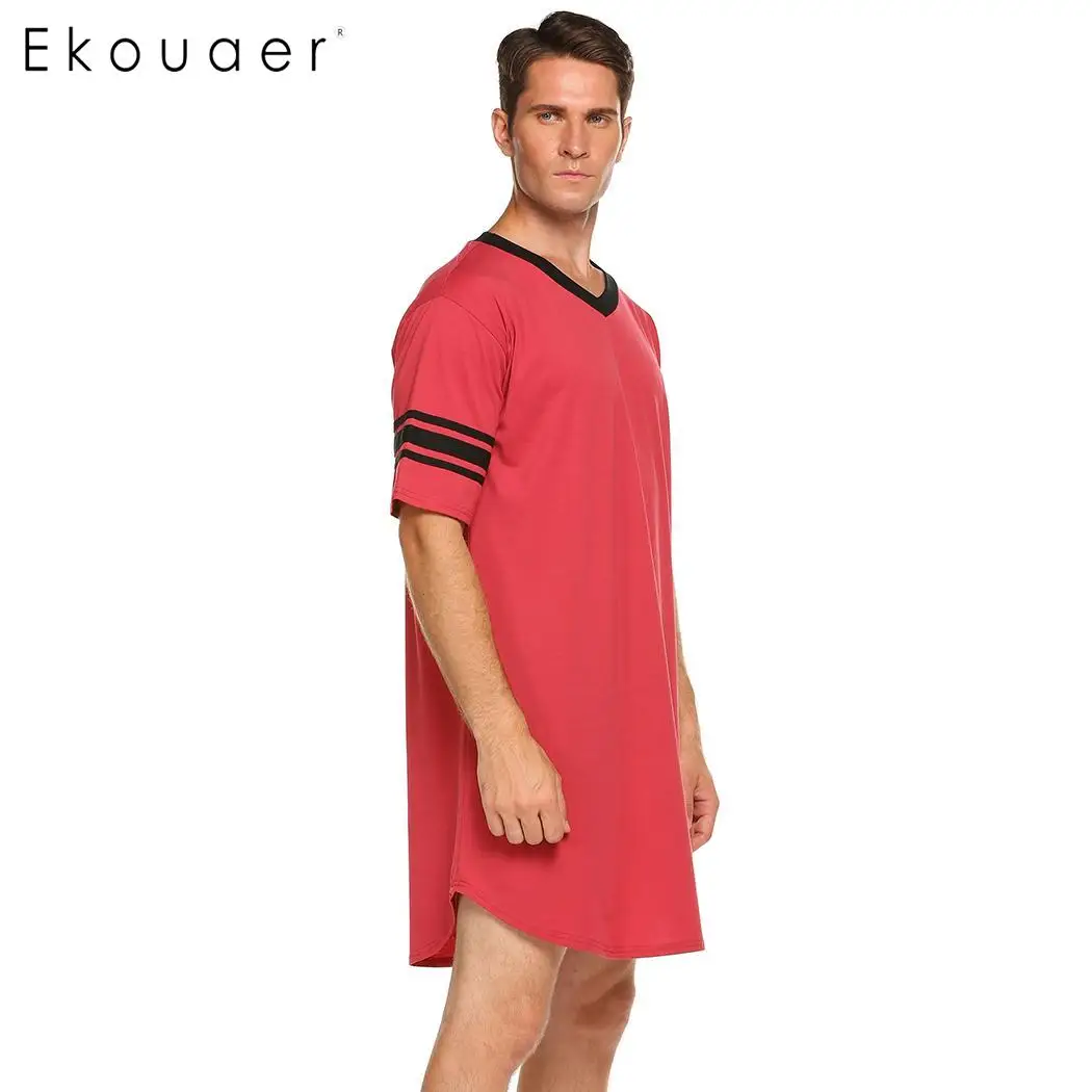 Ekouaer ночное белье с коротким рукавом мягкая удобная длинная мужская