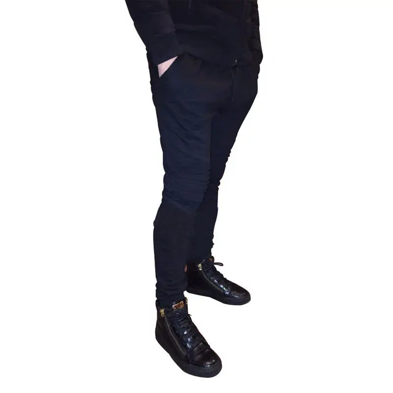 Hirigin мужские тренировочные брюки мужские Умные повседневные длинные брюки Джоггеры мужские фитнес сплайсинга дизайн полосатые обтягивающие брюки спортивные брюки - Цвет: Черный