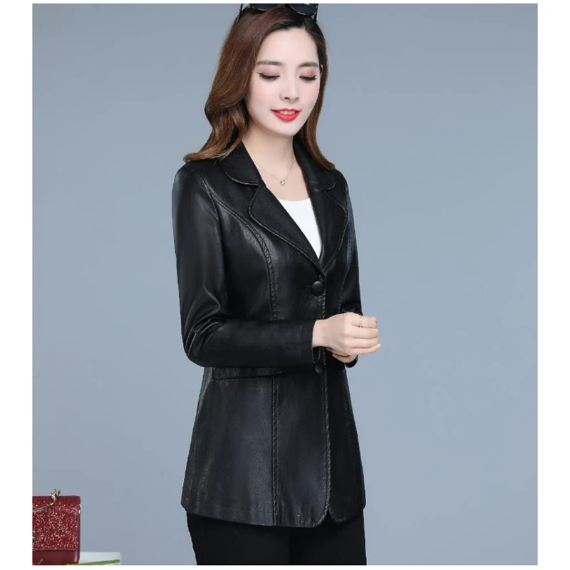 Осеннее Женское пальто из искусственной кожи черного и красного цвета, XL-6XL размера плюс, Корейская куртка с длинным рукавом, короткая модная куртка JD307