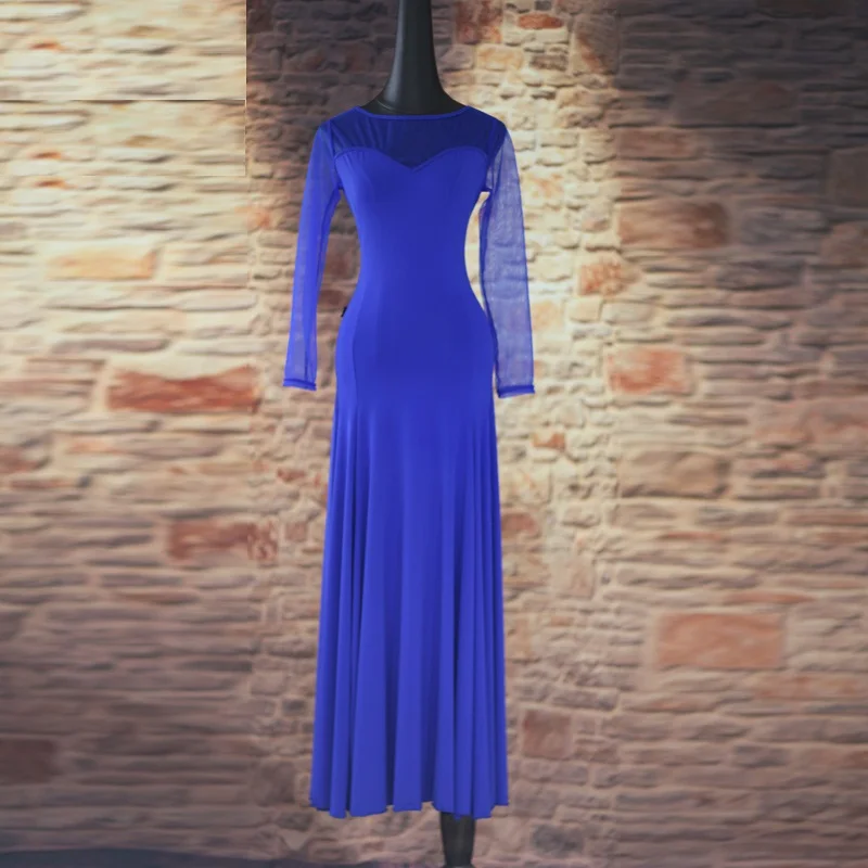 

4 colors New Standard Ballroom Dance Dress Women Long Sleeve Waltz/Tango/Jazz Dance Dress Black/purple/blue Performance/Practice