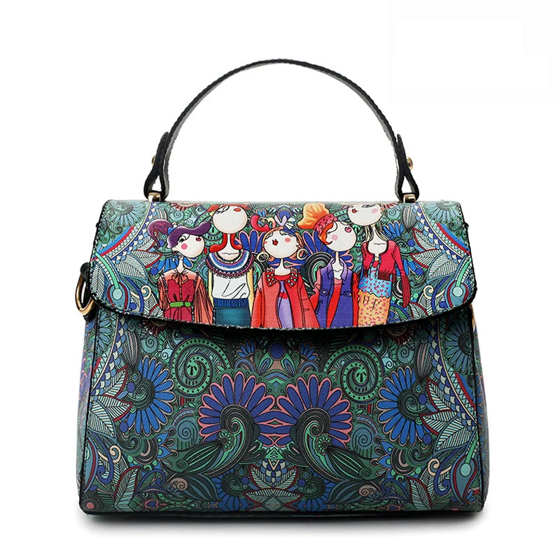 

Fashion 2017 Women Green Forest Vintage PU Handbags Ladies Shoulder Messenger Bags Female Crossbody Bags Trapeze Totes bolsas