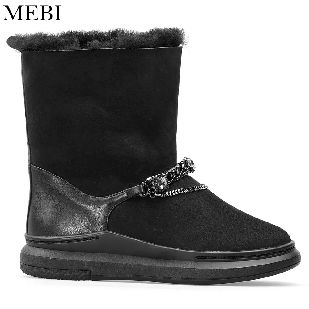 MEBI/женские зимние ботинки из овечьей шерсти женские на меху без застежки