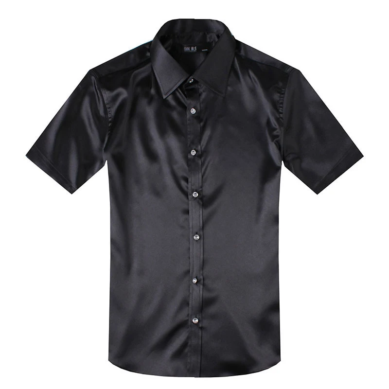 2015 High Quality Black Short Sleeve Mens Silk Shirts camisas hombre ...