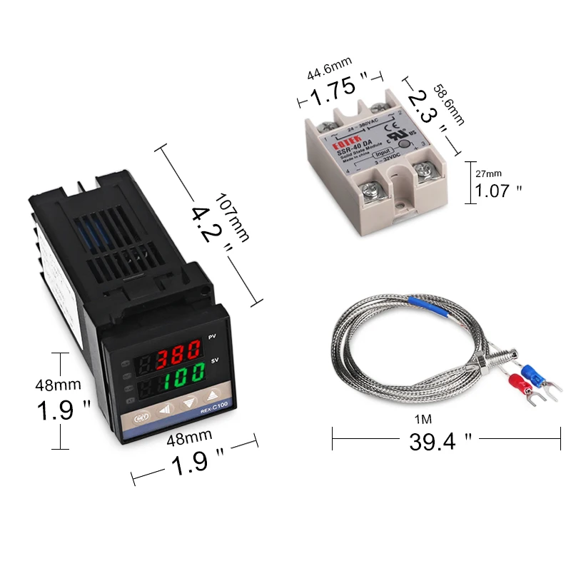 LEDSMITH цифровой 220 V PID REX-C100 регулятор температуры термостата Макс. 40A SSR, K термопара PID контроллер Набор теплоотвода