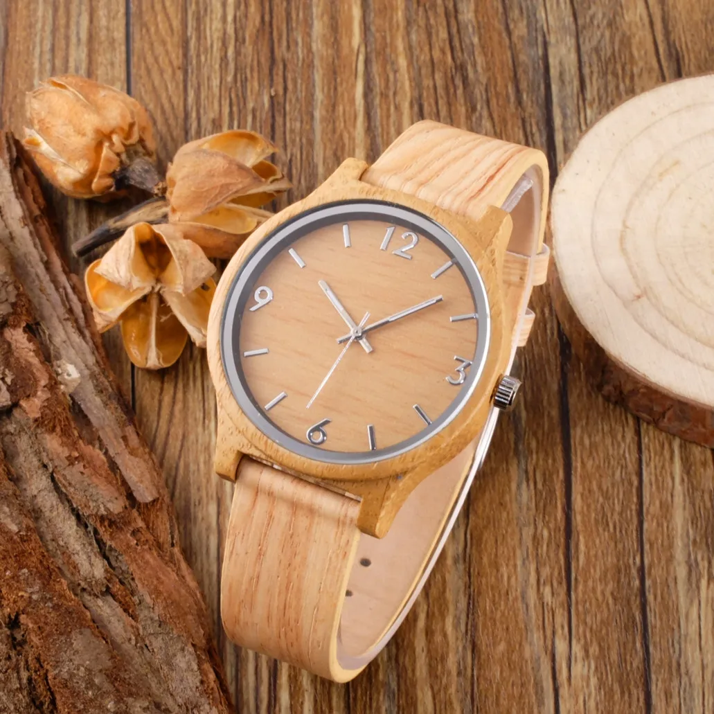 Hot Selling Fashion Bamboo Wooden Watches With Leather Band Luxury Wood
