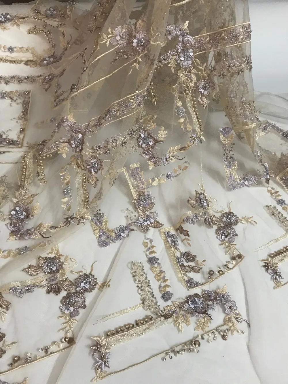

special 3d flower L-61939 embroidered African tulle lace fabric with beads luxury French net lace fabric