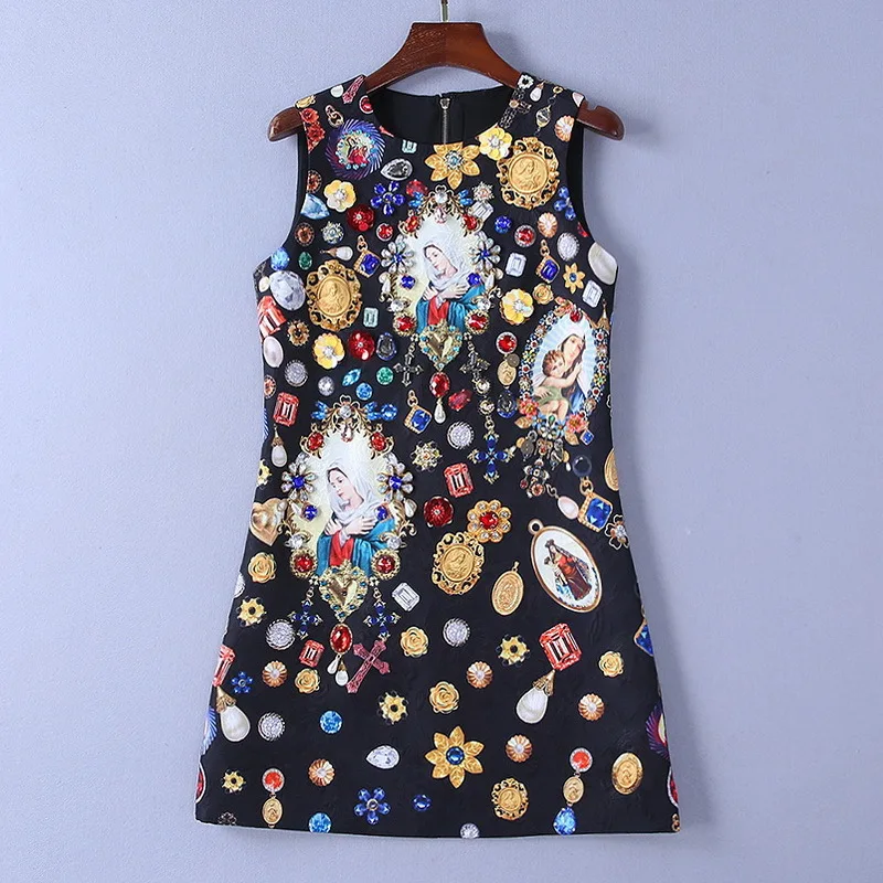 

High quality rhinestone sleeveless mini dress 2019 summer brand new design diamonds jacquard dress women party dress A216