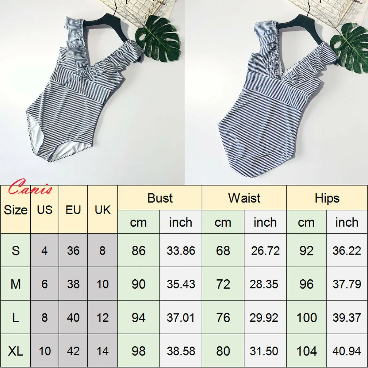 2019 Новый стиль Для женщин с оборками в полоску купальные костюмы V Neck Высокая