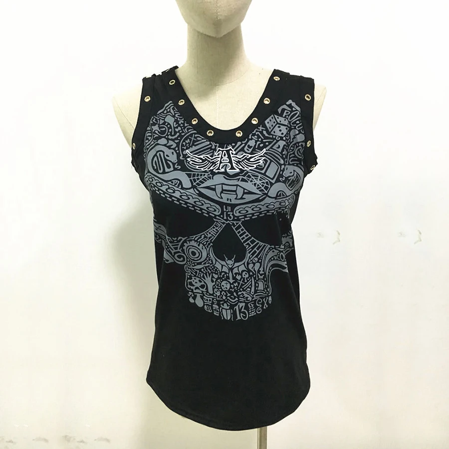 Открытые женские футболки с рисунком головы черепа, 2d, Blusa, хип-хоп, Vogue, v-образный вырез, футболка, панк стиль, отверстие, Femme, топы, дешевая одежда