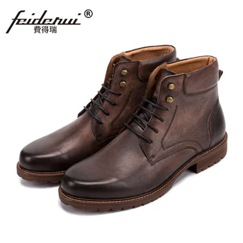 

British Designer Platform Man High-Top Outdoor Riding Shoes Genuine Leather Round Toe Handmade Formal Dress Ankle Boots SS169