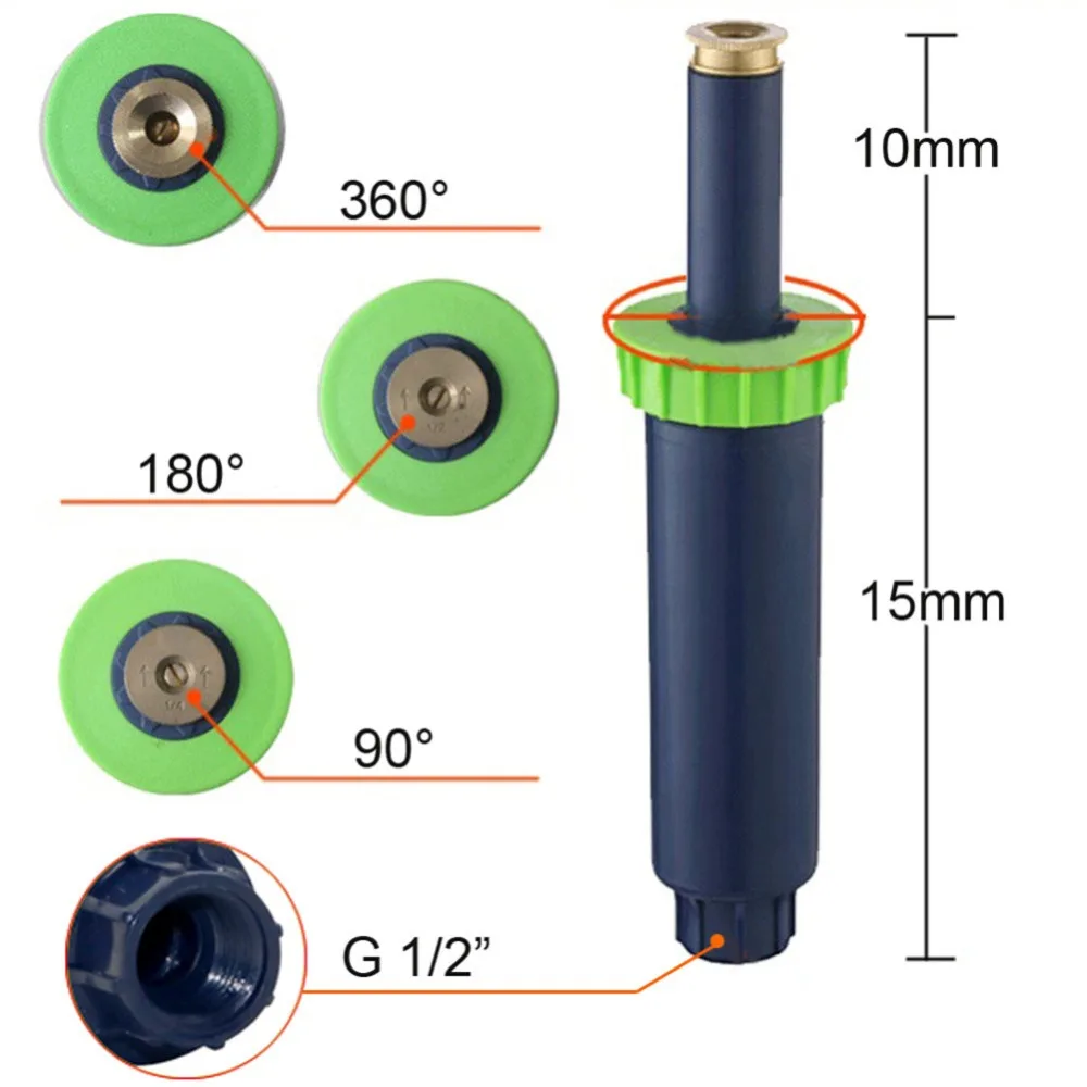 Garden Sprinkler Irrigation Sprinklers Garden Irrigation Nozzle 1/2 Inch Internal Thread 90 180 360 Degree Popup Sprinklers 1 Pcs