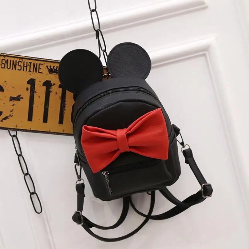 New Mickey Backpack Pu Leather Female Mini Bag Women's Sweet Bow Teen Girls Backpacks School Mochila Feminina | Багаж и сумки