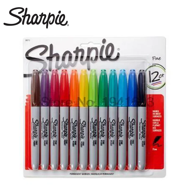 12 Pcs/Lot American Sharpie Permanent Marker Pen Eco-friendly 1mm Round Toe Marker Pen Sharpie Fine Point Permanent Marker