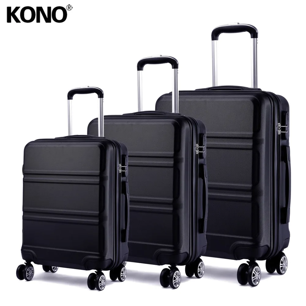 

KONO 3 Pieces Rolling Hand Luggage Travel Suitcase Hard Shell ABS Check In Carry on Trolley Case Bags 20 24 28 Inch Set YD1871L