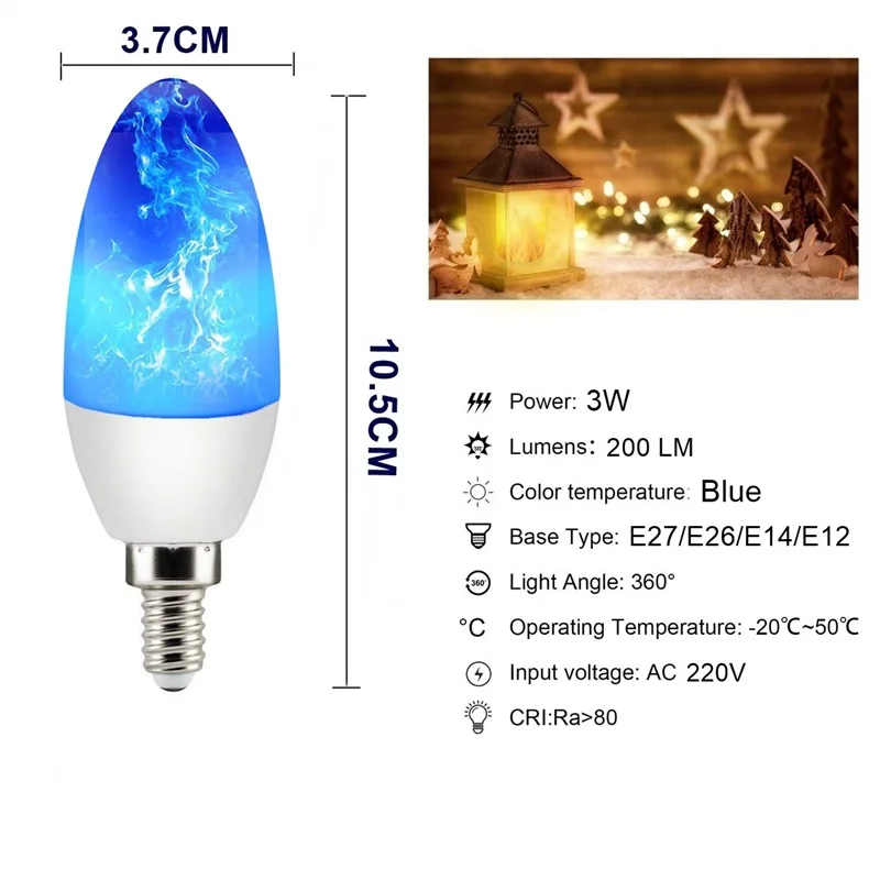 Светодиодный потолочный светильник E27 E26 E14 E12 голубой огненный эффект светодиодный светильник лампы 85-265V Светодиодный s Bombillas Luces светодиодный Decoracion Lampara мерцание лампада