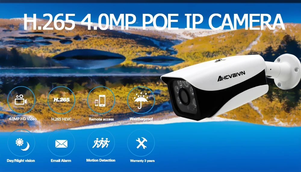 AHCVBIVN 4.0MP POE IP камера пуля видеонаблюдения ip-камера XMEYE ONVIF для POE NVR системы Водонепроницаемый Открытый ночного видения