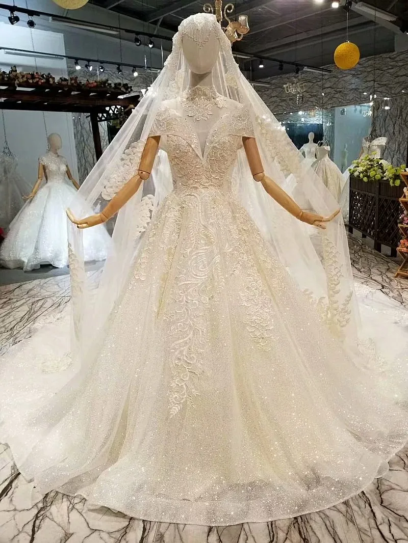 AXJFU принцессы цветок кружева свадебное платье Роскошные включают вуаль crystal white свадебное платье с жемчугом 100% Настоящее фото 378441