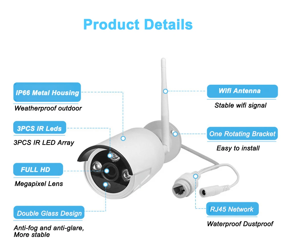  Kit de sistema de seguridad para cámaras de CCTV 1080P para exteriores con visión nocturna sistema 