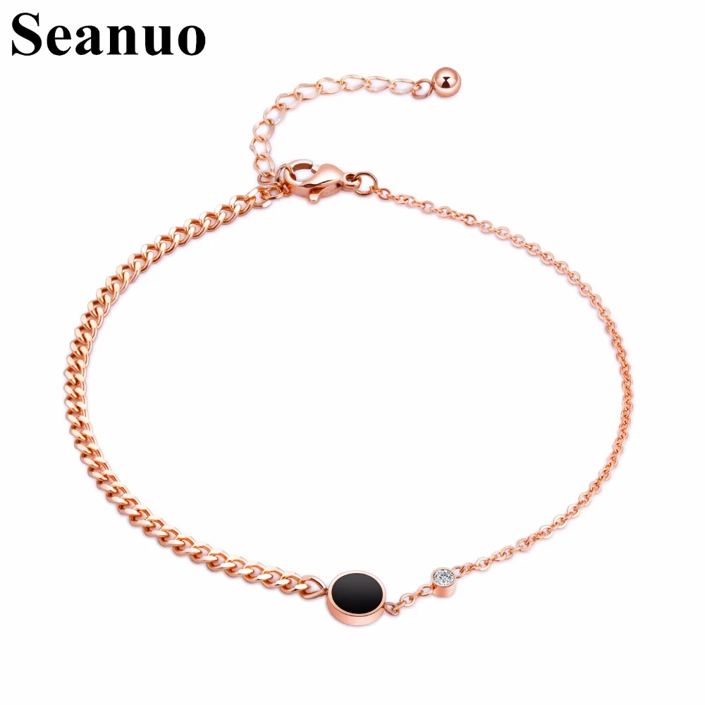 

Seanuo Black Crystal Stainless Steel Barefoot Anklet Jewelry For Women Fashion Lady Sandal Beach Foot Chain Ankel Bracelet Girls