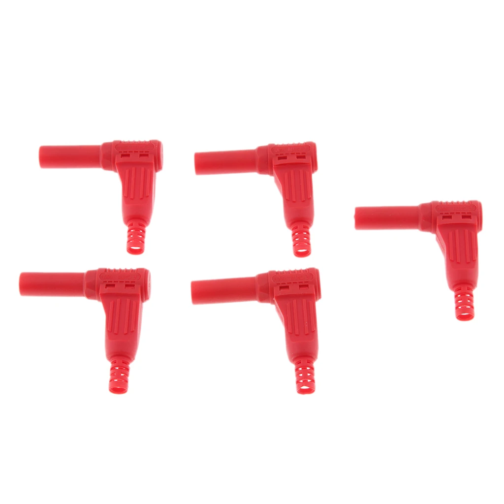 Safety 4mm Banana Plug Male Probe Adapter Copper 90 Degree for Multimeter Pen Lines ( Red, 5Piece )
