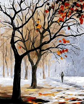 

Winter landscape autumn falling leaves tree Oil Painting picture By Numbers Room Decor Hand painted Paintings display Wall Art