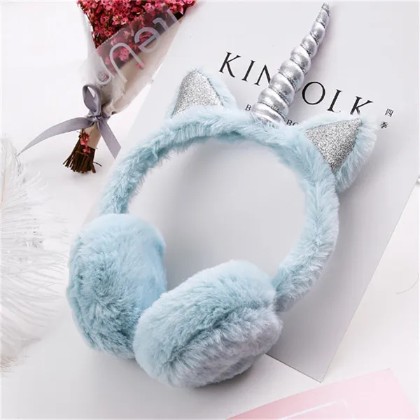 light blue 1 шт.; детские наушники с единорогом; Зимние теплые наушники для девочек; милые теплые наушники для улицы с защитой от холода; модные плюшевые наушники - Цвет: light blue