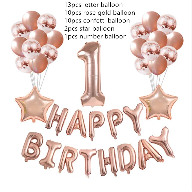Розовое золото и цифрами 1, 2, 16 18 21 30 40 50 60 70, 80, 90 лет, пижама-комбинезон для детей с днем рождения воздушные шары День рождения вечерние Decora