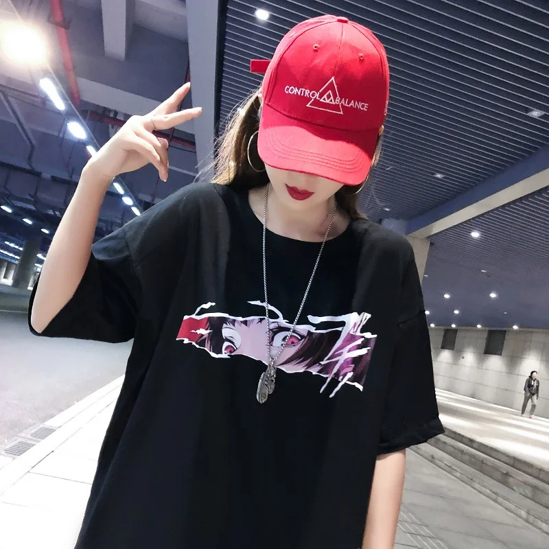 

Summer Women Harajuku gothic Print T-shirts short sleeve Loose Tops Casual O-neck Tshirt Female Korean black hip hop streetwear