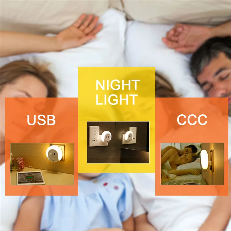 Smart-Design-Nightlight-with-Light-Sensor-Dual-USB-Wall-Plate-Charger-AC100-240V-Wall-Lamp-for