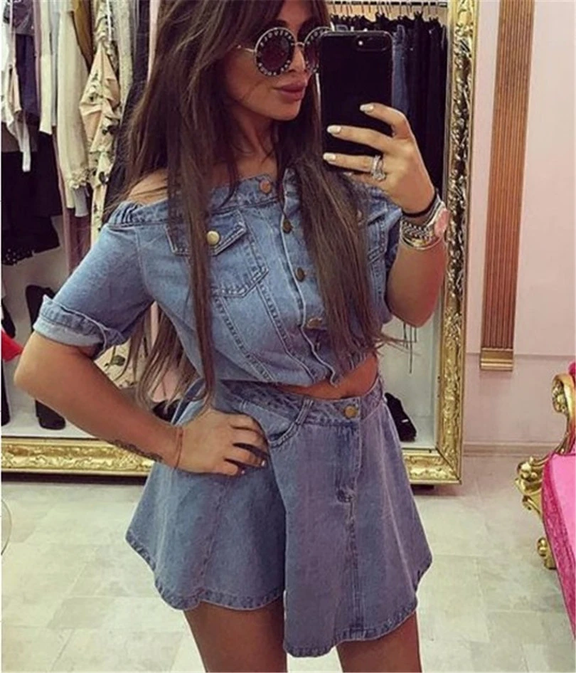 2021 Summer New Arrival Cotton Short Single Breasted Button Pockets Women Suit Skirt Fashion Denim Jacket + Two Suits |