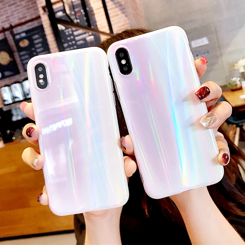 

Prumya Aurora laser marble Case for iphone X XS XS Max XR Glossy soft silicone Case For iphone 6 6s 7 8 7plus phone back cover