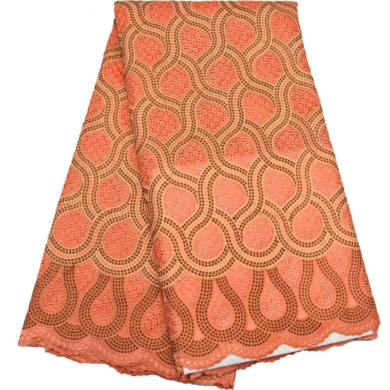 

Free shipping (5yards/pc) high grade African dry cotton lace fabric in peach with simple design for party dress CLP62
